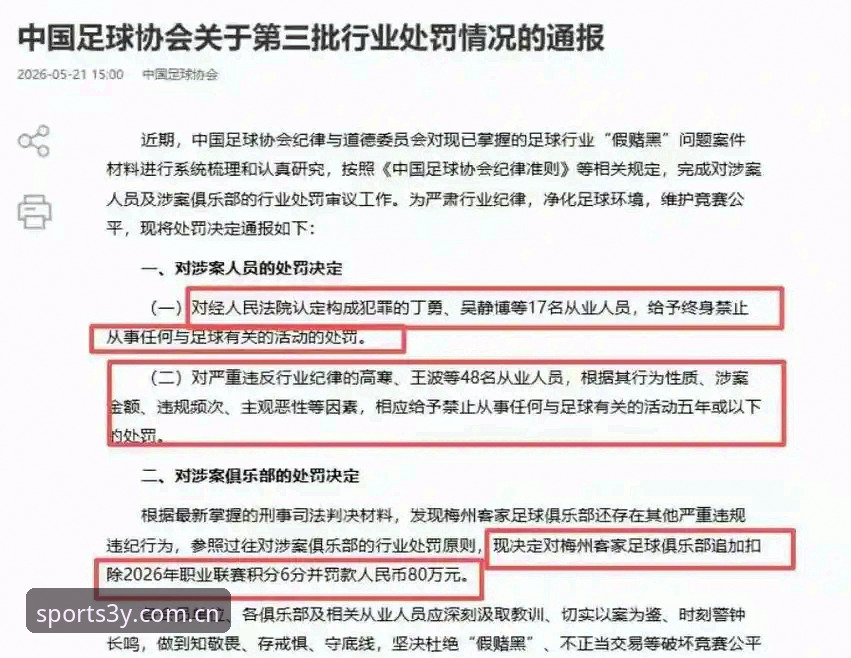 三亿体育官方App教程 足协第三批禁足名单详解:17人终身禁赛,48人受罚